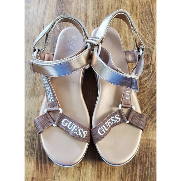 Guess Sandals Summer Beach Foam Platform Womens Sz 7.5 Gold White Adjustable EUC - Picture 5 of 6